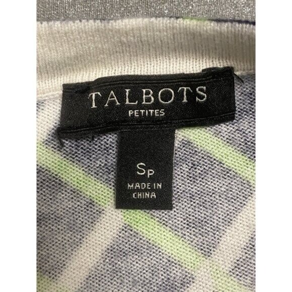 Talbots Long Sleeve Navy/Green Geometric Pattern Cotton Blend Cardigan Size S/P - Picture 4 of 5
